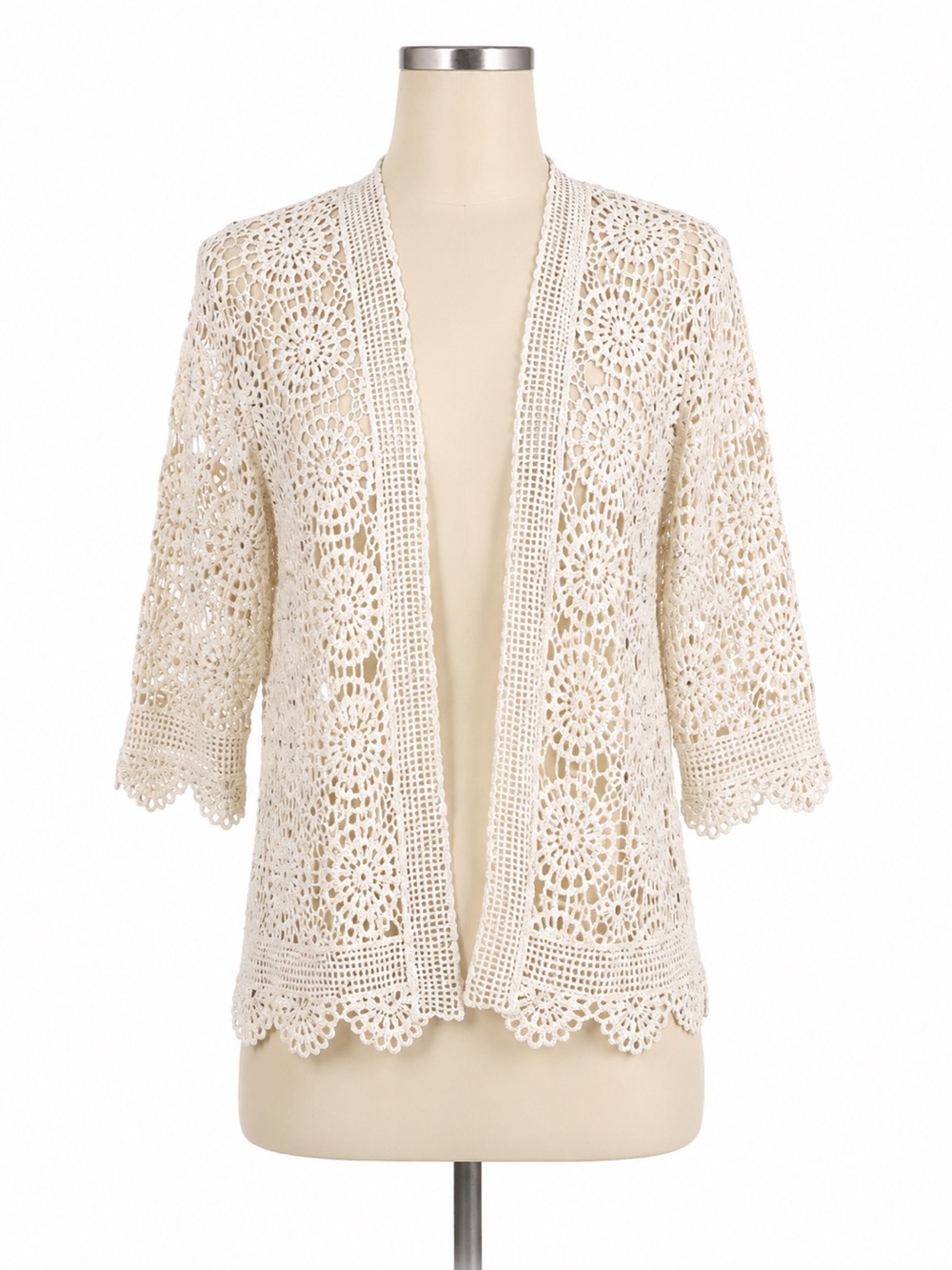 Laffaire Crochet Cardigan S Cream Open Front Boho